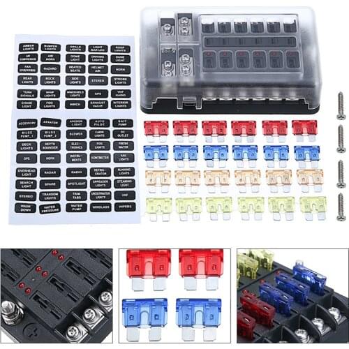 1set 12 Way 5A 10A 15A 20A Car Auto Fuse Holder Blade Fuse Box For Truck Boat Vehicle Ship Safe Accessories Parts