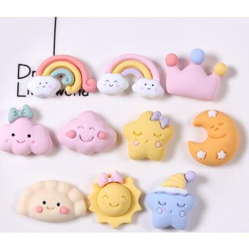 10pcs Rainbow Cloud Dumplings Star Moon Resin Cabochons Accessories For Hair Clothing Shoes Planar Resin DIY Home Decoration