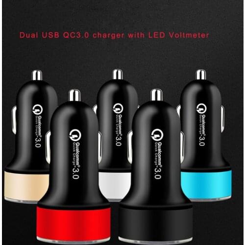 12V/24V Dual Ports QC 3.0 USB Car Fast Charger Cigarette Lighter Digital LED Voltmeter Power Adapter for Mobile Phone Tablet GPS