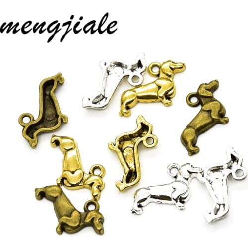 30pcs Antique Silver Tone Dachshund Charm Dog Charm dog pendant for Pet Lovers Jewelry Accessories Making 22*13mm
