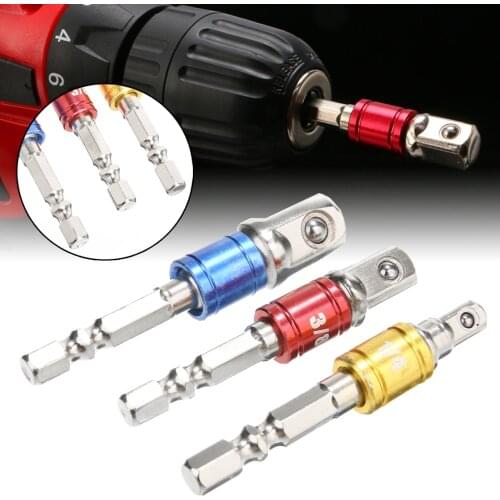 3pcs Drill Socket Adapter for Impact Driver with 1/4" Shank to Square Socket Drill Bits Bar Extension 1/4" 3/8" 1/2" Bit Set