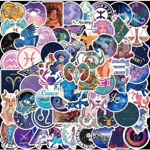 50/100pcs Waterproof Twelve Constellations Graffiti Stickers Motorcycle Bicycle Helmet DIY Guitar Skateboard Sticker Toy