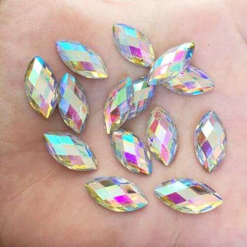 80pcs 9*18mm AB Resin Shiny Horse eye crystal gem Flatback rhinestone Scrapbook Wedding DIY Ornaments SF648