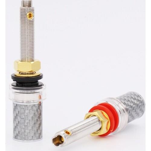 Free shipping 4pcs Rhodium Carbon Fiber Binding Post Speaker Plug Probe Panel HiFi