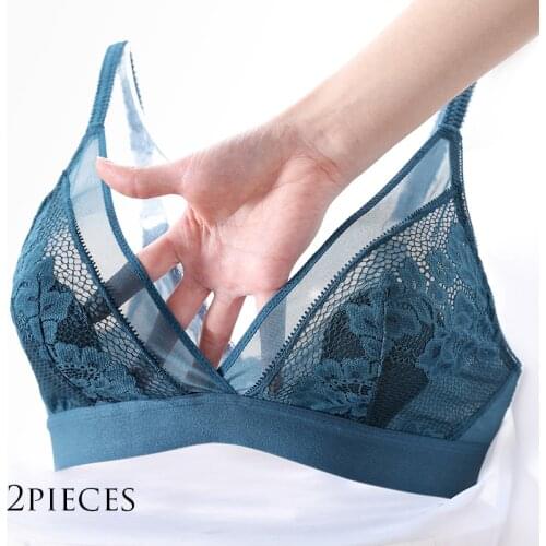 No Steel Ring Bra Women Gather The Breasts French Triangle Cup sexy Rose Lace Ultra-thin Bra 4 Colors Available