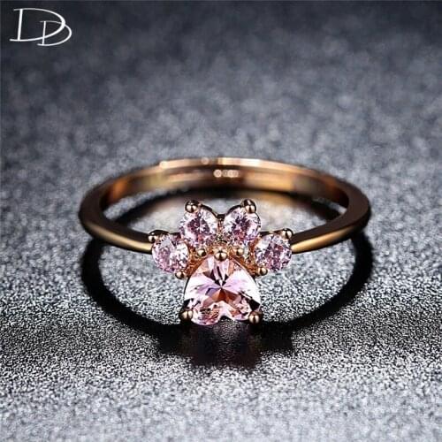 DODO Cute Pink AAA Zircon Cat Dog Bear Paw Rings For Women Fashion Rose Gold Color Open End Ring Kpop Jewellery Wholesale R390