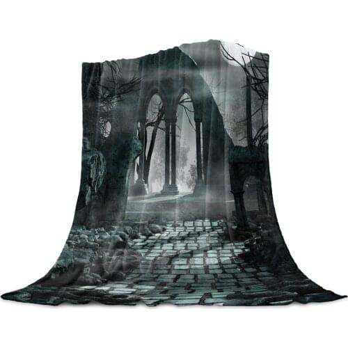 Halloween Architecture Horror Night Throw Blanket for Sofa Christmas Decoration Bedspread Portable Microfiber Flannel Blanket