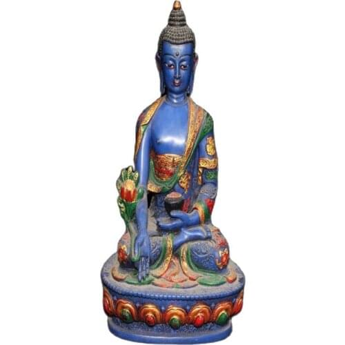 Chinese Old The colored glass depicts the Blue Apothecary Buddha prays to worship the Buddha