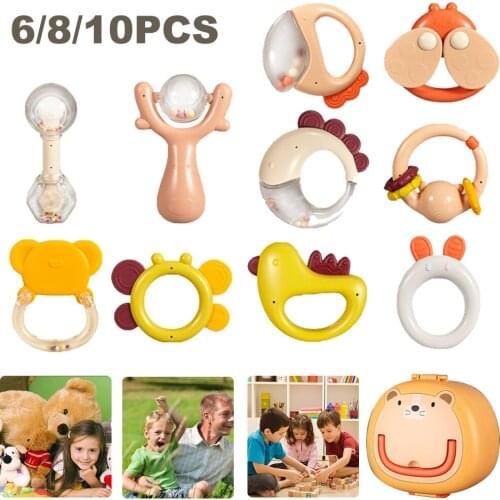 6-10 Pcs Baby Teether Ring Toys Food Grade Baby Rattles Newborn Baby 0-12 Months Teether Sensory Activity Set Toys