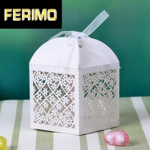 Laser Cut Favor Gift Candy Boxes Paper Fashion Color Boxes With Ribbon 100pcs