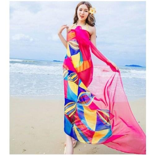 Hot Women Cover Up Chiffon Beach Bikini Print Sheer Loose Bandage Wrap Scarf Pareo Swimwear Sarong Ladies Summer Beachwear