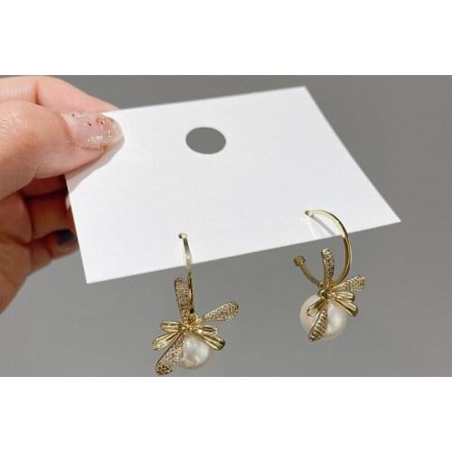 Sweet Pearl Rhinestone Flowers Dangle Earrings for Women Korean Fashion Two Ways To Wear Earrings Female Bowknot Drop Earrings
