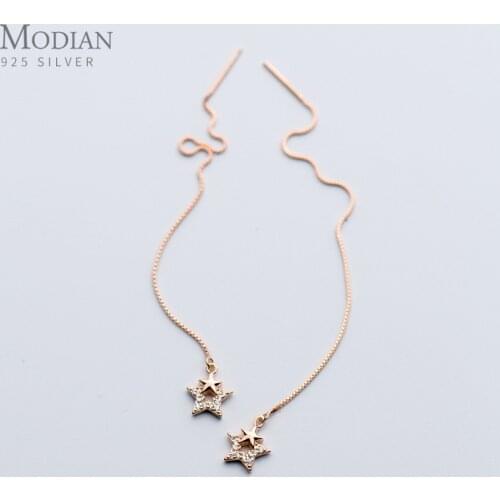 Modian Fashion Long Chain Drop Earrings for Women 925 Stelring Silver Geometric Stars Clear CZ Dangle Earring Female Jewelry