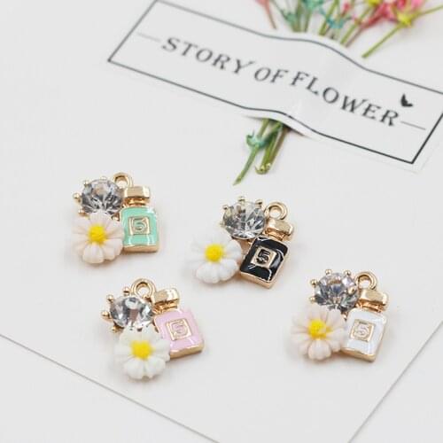 MRHUANG 10pcs/lot Flower Rhinestone Perfume Enamel Charms Pendant Braclets Jewelry finding DIY Craft more fashion
