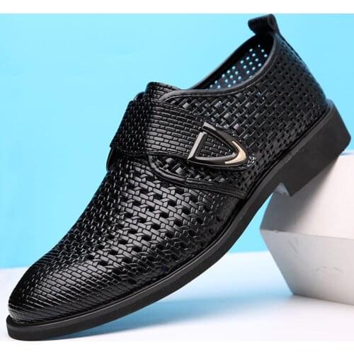 Mens Leather Shoes, Hollow Surface, Brown, Mens Formal Wear, Business Shoes, Mens Shoes, Leather Woven Sandals, Large Size 44