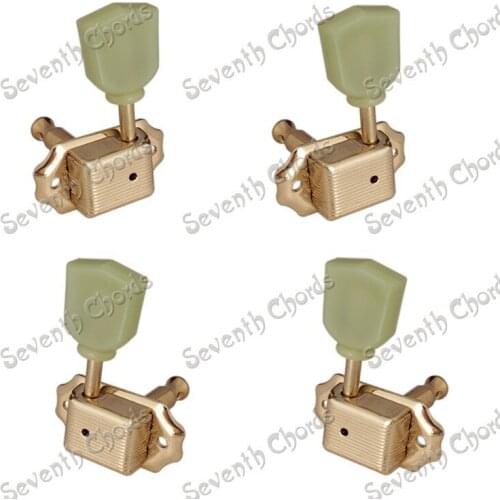 A Set 2R2L Gold Deluxe Ukulele 4 String Guitar Tuning Peg keys Tuners Machine Head - Retro Tulip Trapezoid Jade Green Button