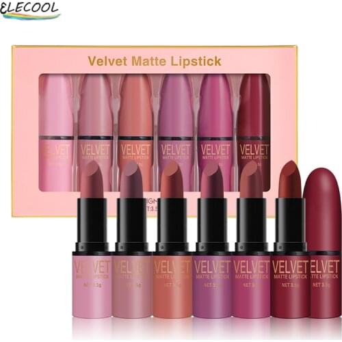 ELECOOL 6Pcs/set Matte Lipstick Set Waterproof Long Lasting Moisturizing Fashion Makeup Sexy Lip Tint Beauty Cosmetics Tools