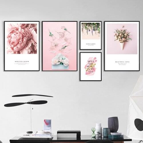 Pink Rose Flower Love Quote Landscape Wall Art Canvas Painting Nordic Posters And Prints Wall Pictures For Living Room Decor