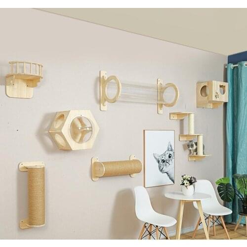 Solid Wood Wall-mounted Cat Litter Cat Tree Integrated Cat Jumping Platform Cat Ladder Package Series