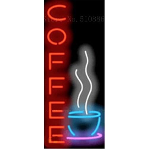Coffee with Cup Neon sign Real Glass Tube Bulbs Light Bar Beer Club Decoration Signboard coffee Espresso drink 17"x14"