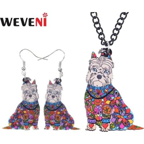 WEVENI Acrylic Original Schnauzer Dog Necklace Earrings Jewelry Sets Choker Collar Hot Trendy Wholesale Jewelry For Women