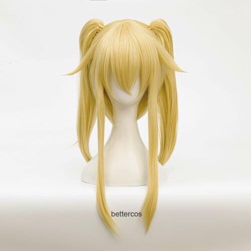 Mary Saotome Meari Blonde Chip Ponytail Synthetic Hair Heat Resistant Cosplay Anime Wig + Silk Black Ribbon + Wig Cap