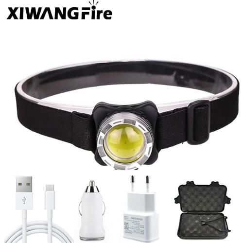 Drop Shipping USB Rechargeable Headlamp Mini Portable Headlight Torch Head Lamp Flashlight Have Battery Red / White LED Headlamp