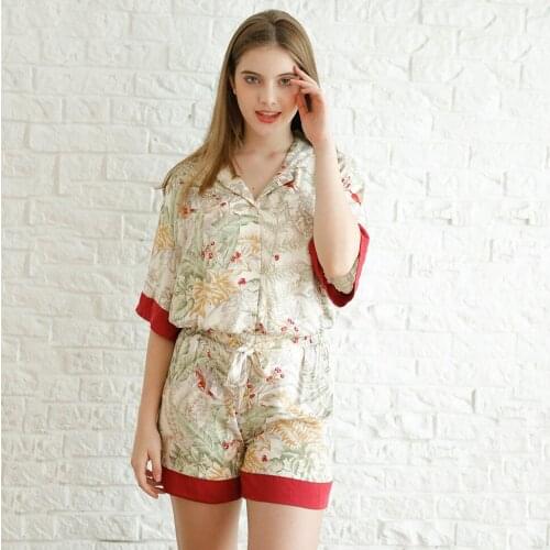 Summer New Print Satin 2PCS Pajamas Suit Womens Casual Nightwear Spring Autumn Full Sleeve Pant Sleepwear Fashion Home Wear