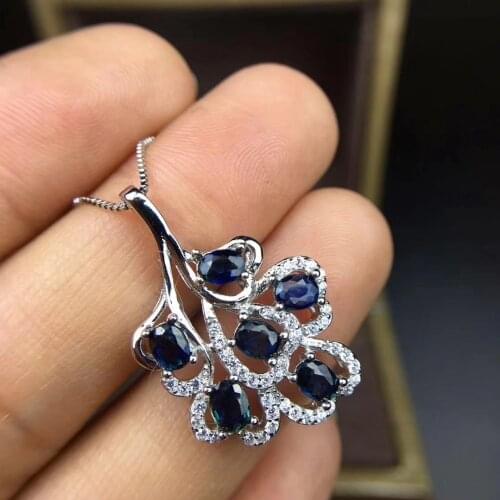 Natural blue sapphire gem Pendant natural gemstone pendant necklace S925 silver Fashionable Leaf Leaf woman party gift jewelery