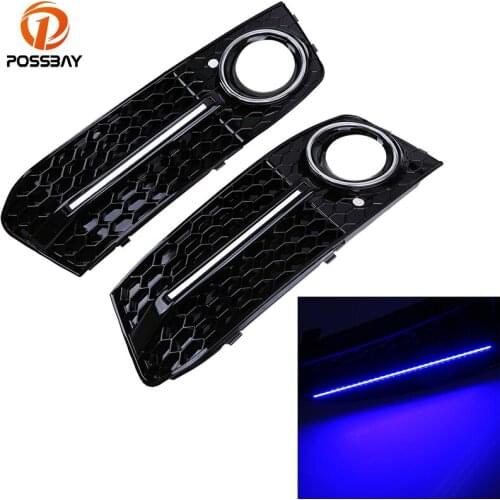 POSSBAY Front Bumper Fog Light Cover Blue LED DRL Daytime Running Lights for Audi A4 B8 2007 2008 2009 2010 2011 Pre-facelift