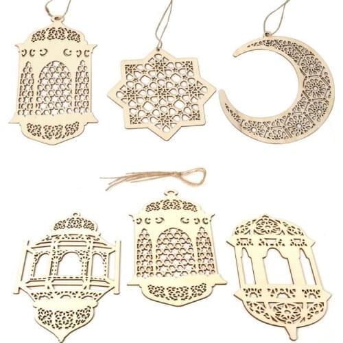Ramadan Wooden Decor Eid Mubarak Muslim Ramadan Moon Star Plate Hollow Pendant Islamic Festival Event Party Favor SN3692