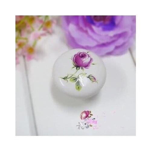 Rustic Fashion ceramic furniture knobs handle 38mm pink rose porcelain drawer cabinet knob white dresser door pulls