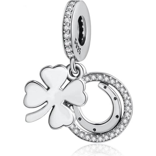 S925 Pendant Bead DIY Jewelry Lucky Day Clover Dangle Charm fit Lady Bracelet Bangle