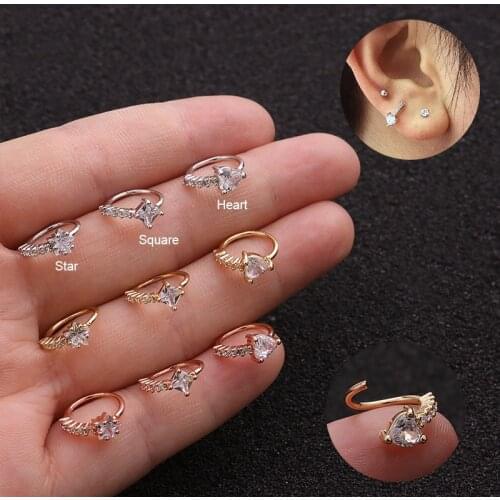 Stainless Steel 1PC 8mm Heart CZ Cartilage Earrings Nose Hoop for Women Helix Daith Snug Rook Tragus Ring Ear Piercing Jewelry