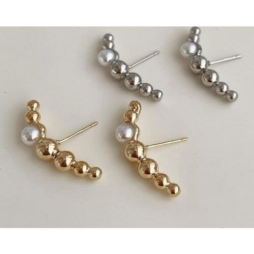 TARCLIY Geometric Glossy Metal Ball Pearl Stud Earring Gold Silver Color Simple Curved Alloy Earrings Women Fashion Jewelry