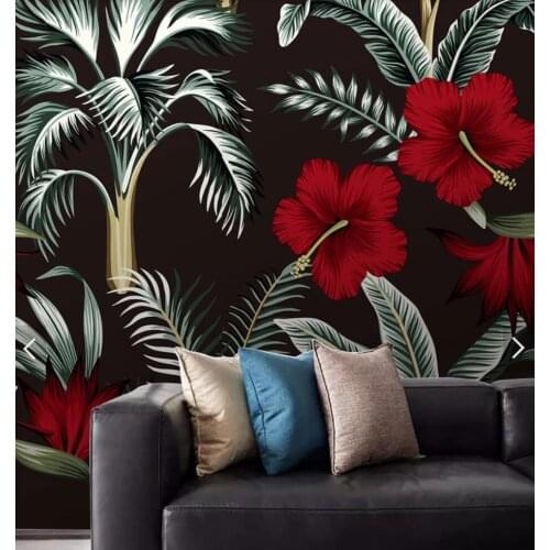 Tropical Red Floral Wall Papers for Walls 3 D Mural Wallpaper 3d Wall Murals Bedroom Restaurant Backdrop Flower Wallpaper