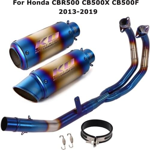 Motorcycle Exhaust System Blue Escape Tips Short 300mm Front Link Pipe for Honda CBR500 CB500X CB500F 2013-2019