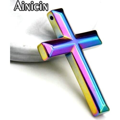 Hgih Quality Rainbow Color Titanium Plating With 1mm Hole Hematie Cross Pendants For Jewelry Necklace Making Findings 10pcs/lot