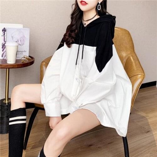 European Fashion White Splicing Hoodie Womens New Design In Spring 2021 Small Casual Top