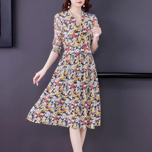 2021 Print Vintage 4XL Plus Size Beach Chiffon Dress Summer Elegant Floral Mulberry Silk Midi Dress Women Bodycon Party Vestidos