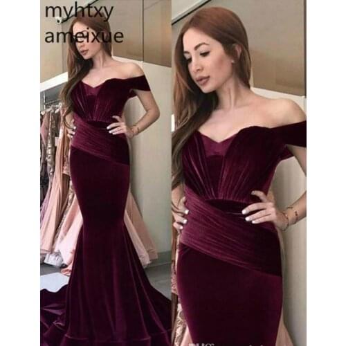2020 New Cheap Saudi Arabic Velvet Multicolor Evening Dress Off Shoulder Long Women Wear Party Prom Gown Custom Made Plus Size