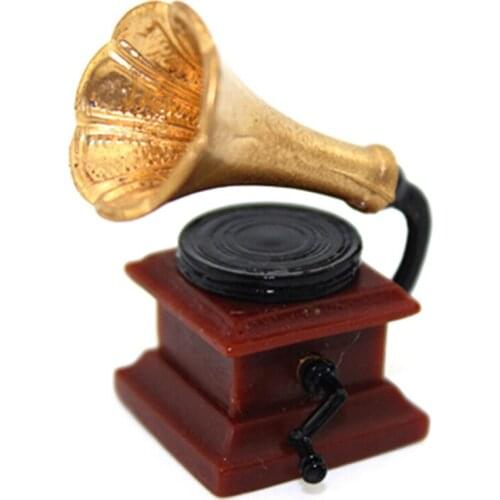 1:12 Furniture Mini Phonograph Accessories Retro Gramophone With Record Diy Miniature Doll House Dollhouse Miniature
