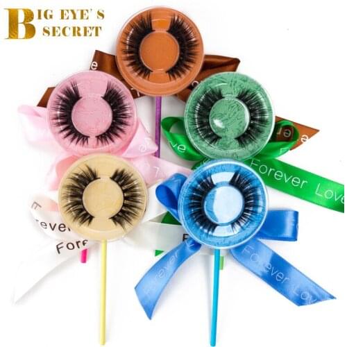 10 pair Faux Mink Eyelash With Colorful Lollipop Package Accept Private Label Mink Eyelash Hand Made Flase Eyeshes