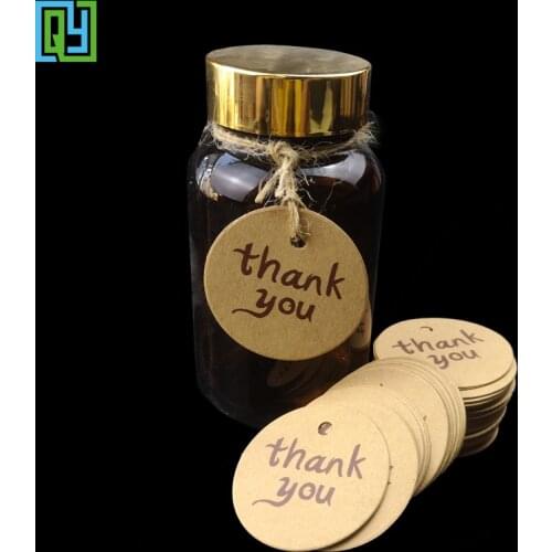 100pcs/lot Thank You Tags 4cm Round Jar Bottle Decoration Card Hang Gift Tags Kraft Paper Small Business