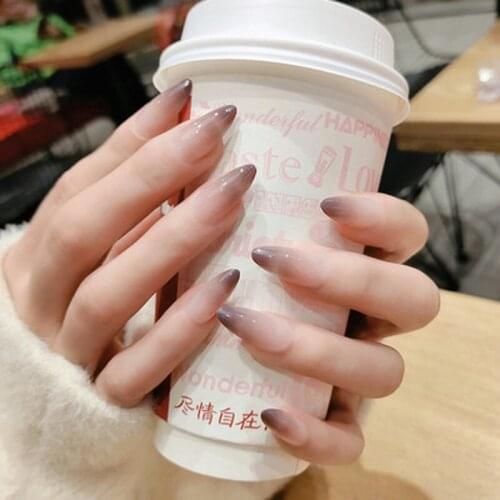 24 PCS/box Mid-length Stiletto Nail Tips Gradients Wear Full Cover Paragraph Fashion Manicure Patch False Fingernails for Girls