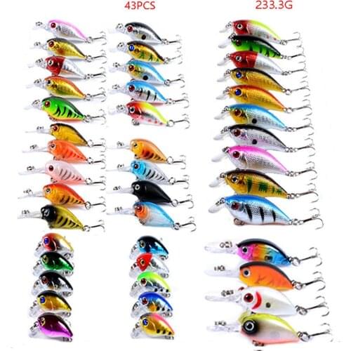 43 Pcs/set Fishing Lure Plastic Outdoor Fishing Minnow Crankbait Simulation Hard Bait With Ring Bead Strengthen Hook 3D Fish Eye