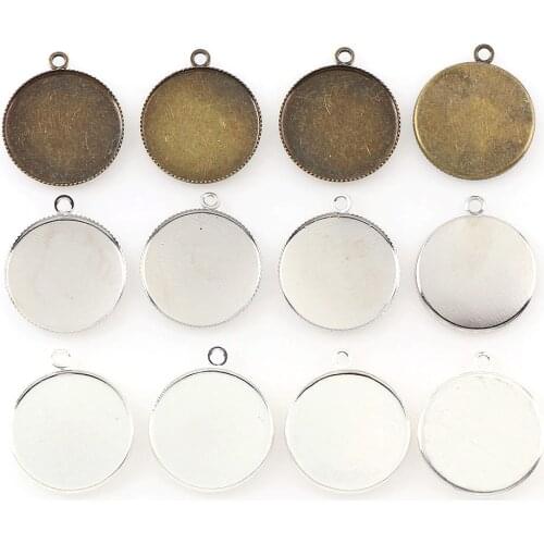 50pc Silver Bronze Color Fit 20mm Base Setting Glass Cabochon Cameo Charms Necklace Pendants Findings Bases Blank Diy Jewelry