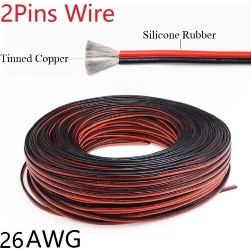 5M Silicone Rubber 2pins Wire 26AWG Extra Soft Insulated Double Core High Temperature Electric Cable Copper LED Lamp Line Bl