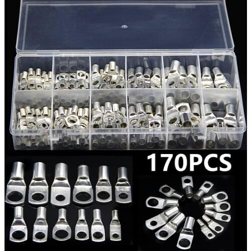 60/100/170PCS SC Bare Terminals Tinned Copper Lug Ring Seal Wire Connectors Bare Cable Crimp/Soldered Terminal Assorted Kit