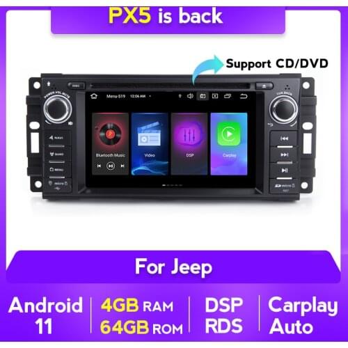 7" Android 11 4GRAM 64GROM Car Multimedia DVD Player GPS For Jeep Cherokee Compass Commander Wrangler 300C Dodge Caliber Libert